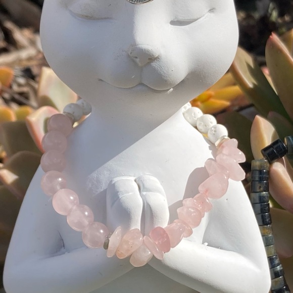 Rose Quartz Lava Stone Bracelet - Picture 3 of 12